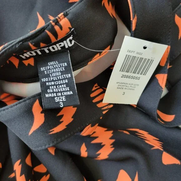 HOT TOPIC Black Orange Jack-O-Lantern Pumpkin Face Scuba Shortalls sz 3 NWT Punk - Picture 6 of 6